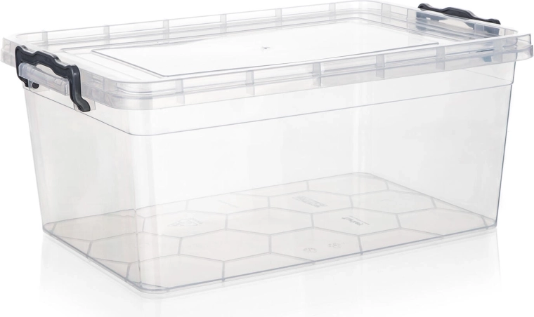 Boîte de rangement GEMA 14 l avec couvercle et clips, transparente