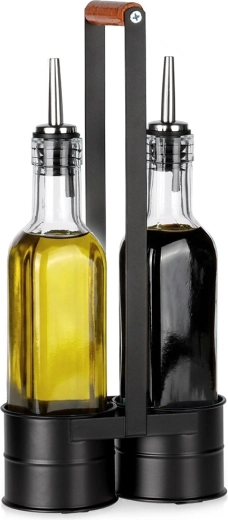 Ensemble en verre pour huile et vinaigre avec support 2×250 ml