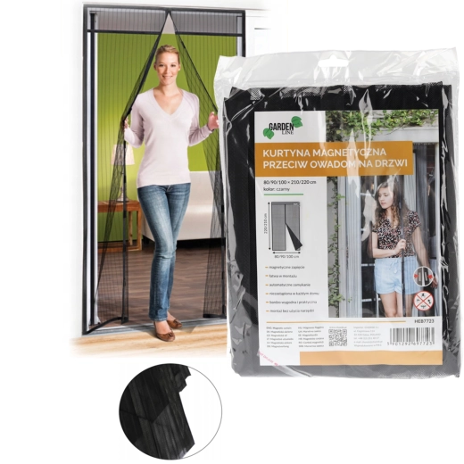 Moustiquaire magnétique pour porte, noire, 80/90/100 × 200/210 cm
