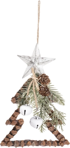 Décoration de Noël suspendue en pommes de pin avec étoile et clochettes
