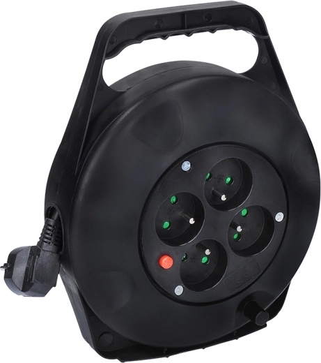 Solight rallonge électrique sur enrouleur 10 m avec 4 prises, noir