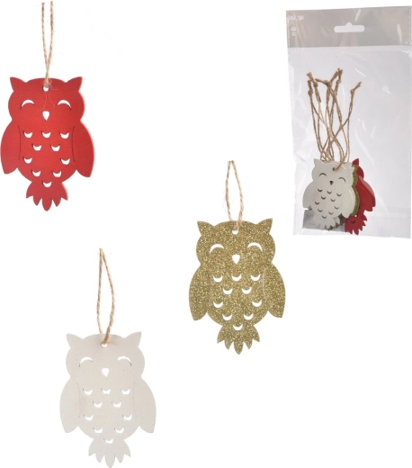 Décoration suspendue en bois hibou, assortiment de couleurs, 6 pcs