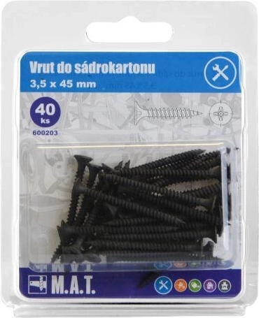 Vis pour plaques de plâtre 3,5 × 45 mm à pas fin, phosphatée (40 pcs)