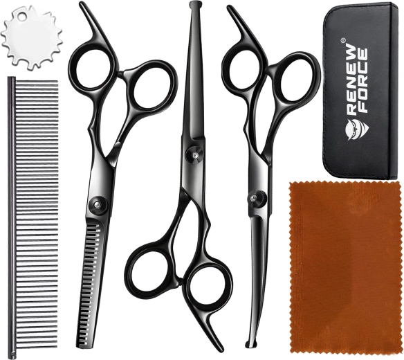 RENEW FORCE set de grooming professionnel de ciseaux pour animaux avec peigne et étui