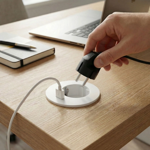 Prise de bureau encastrée avec USB blanche