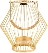 Bougeoir lanterne en métal avec design à croisillons et anse, doré 26 × 26 × 27 cm