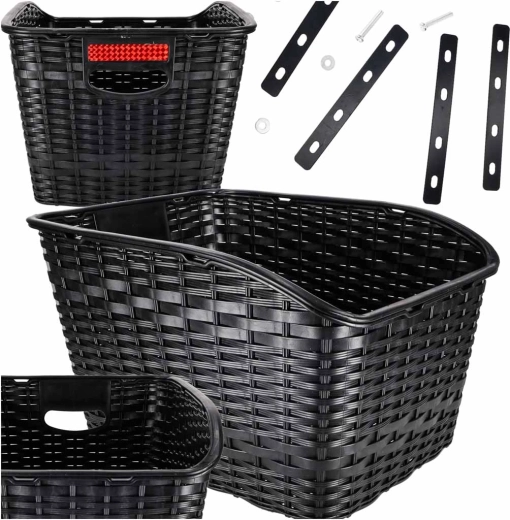 Panier arrière de vélo aspect rotin pour porte-bagages avec catadioptre