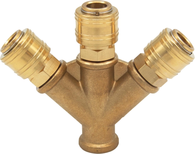 Raccord en laiton en T avec filetage intérieur 3/8" et trois raccords rapides