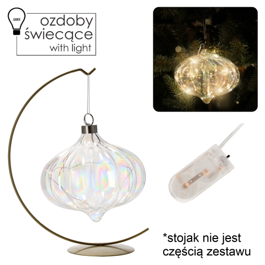 Décoration suspendue en verre avec éclairage LED, diamètre 15 cm, nacré transparent