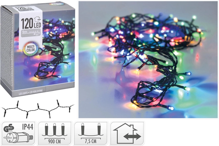 Guirlande lumineuse LED de Noël 9 m, 120 LED, multicolore, IP44