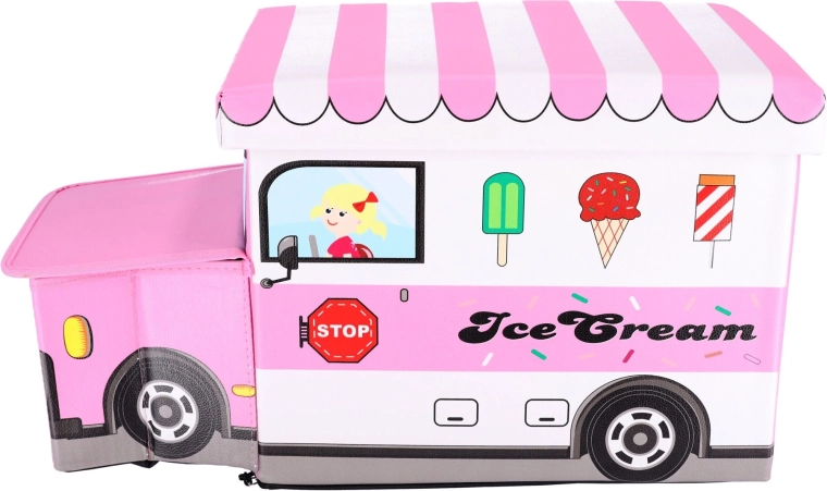 Conteneur à jouets avec pouf - Camion de glaces