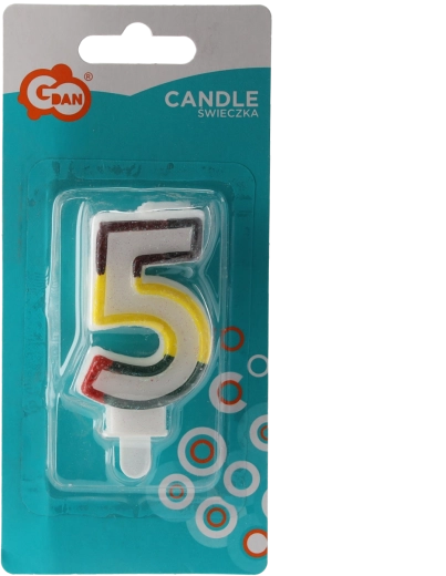 Bougie d’anniversaire chiffre 5 avec paillettes et support
