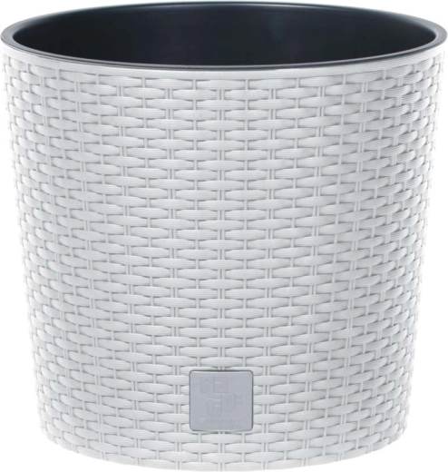 Cache-pot aspect rotin avec insert 20 cm – blanc