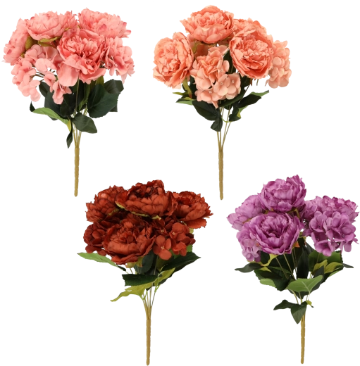 Branche artificielle – bouquet de pivoines et d’hortensias 43 cm