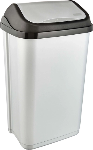 Poubelle en plastique Keeeper 50 l avec couvercle basculant, gris clair