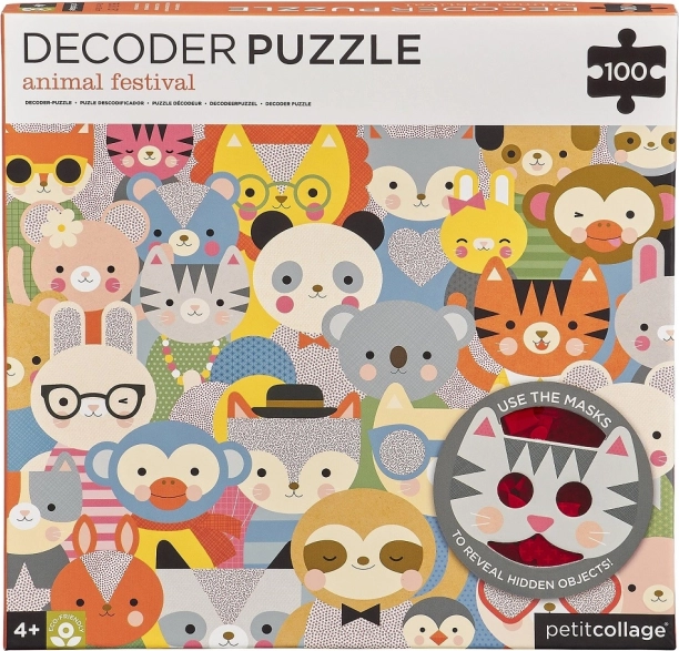 Petit Collage puzzle décodeur Festival des animaux avec lunettes 3D, 100 pièces