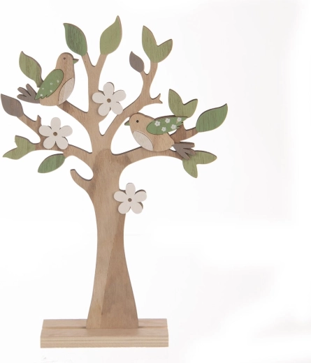 Décoration arbre avec oiseaux brun-vert 31 cm
