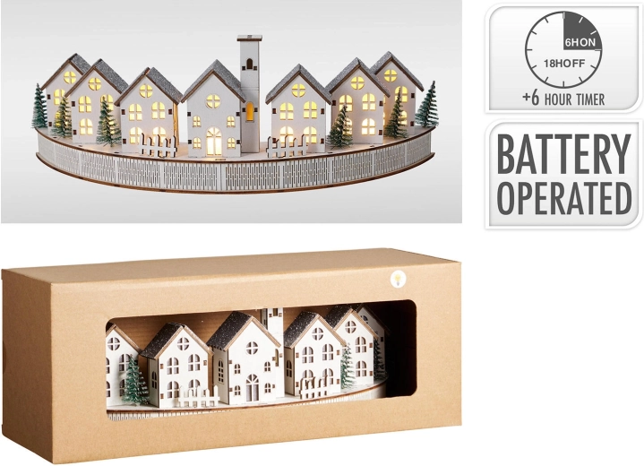 Décoration de Noël en bois LED maisons avec minuterie 36 cm - 1 pièce