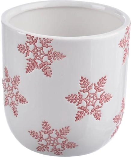 Cache-pot en céramique avec motif flocons blanc/rouge 11 × 11 × 11 cm