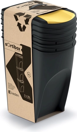 Set de 3 bacs pour tri sélectif SORTIBOX 3×35 l – noir recyclé