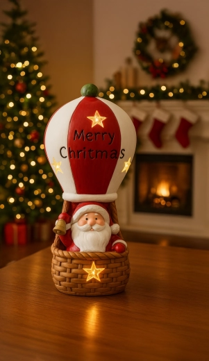 Figurine de Noël Père Noël en montgolfière avec lumières LED 20 × 20 × 43 cm