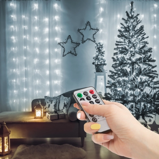 Rideau lumineux avec 100 micro LED blanc froid, 3 × 1 m avec télécommande