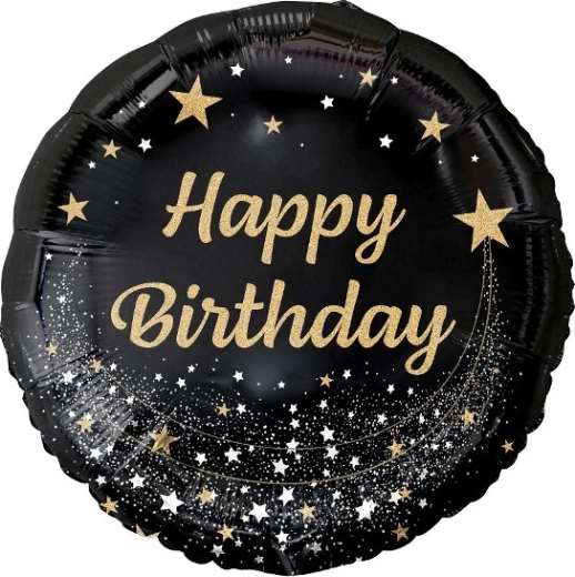 Ballon en aluminium Happy Birthday noir 18"