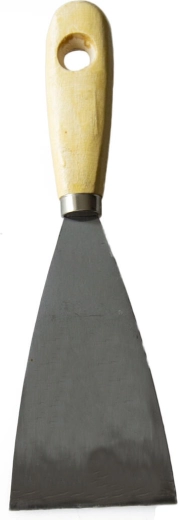 Spatule inox à lame cunéiforme 60 mm avec manche en bois