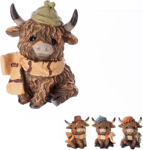 Figurine décorative Vache en polystone, assise, marron 9 cm (4 variantes)