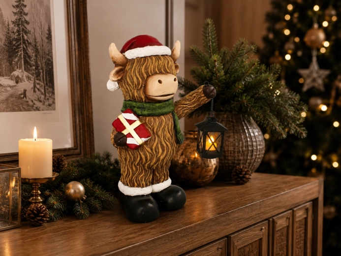 Figurine décorative de Noël vache de montagne avec lanterne LED