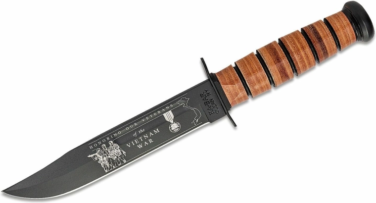 Ka-Bar U.S. Army Vietnam couteau de combat commémoratif 17,8 cm, noir, poignée en cuir, étui en cuir
