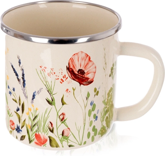 Tasse émaillée crème avec coquelicots 400 ml