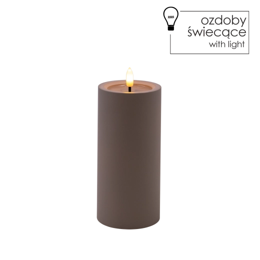 Bougie LED grise 7 × 15 cm à flamme vacillante