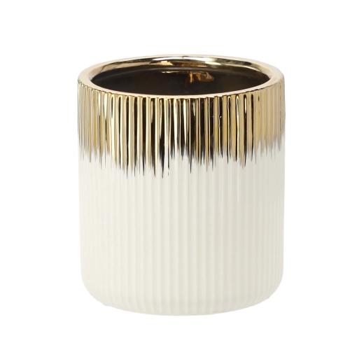 Cache-pot en céramique blanc et or, carré, 15 × 15 × 16 cm