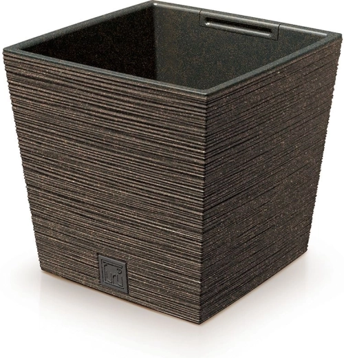 Cache-pot Furu Square Low Eco Wood avec insert 29,5 cm – café