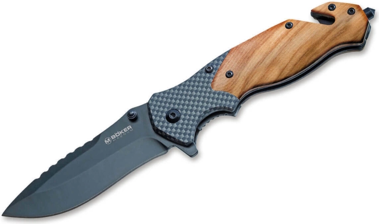 Couteau pliant de sauvetage Magnum Blomkvist Olive avec bois d’olivier 8,5 cm