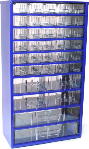 Armoire à tiroirs métallique TOKOZ, 30 petits, 4 moyens et 2 grands tiroirs, 30,5 × 55 × 15,5 cm, bleu