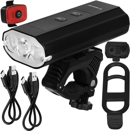 Kit d’éclairages de vélo Trizand LED 1300 lm (avant + arrière) avec USB‑C et fonction powerbank