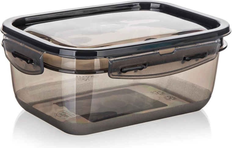 Boîte CADENZA rectangulaire 1 l avec fermeture à clip, plastique translucide fumé