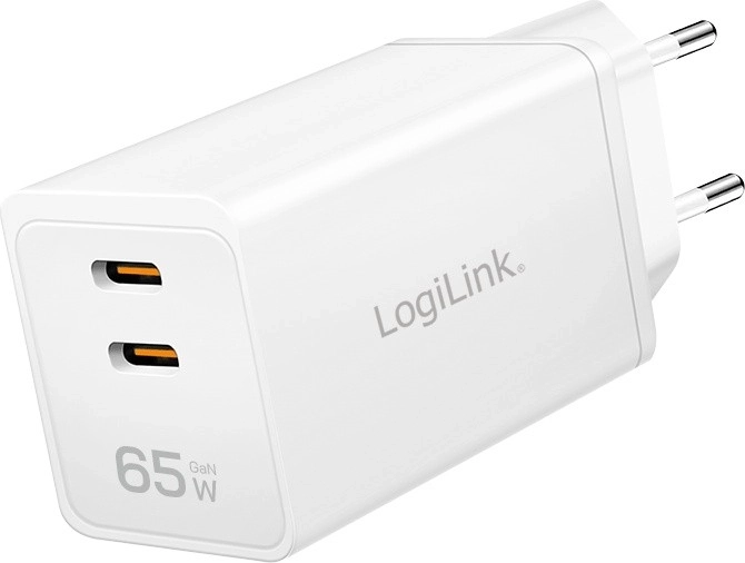 Chargeur secteur LOGILINK 65 W avec 2× USB‑C, blanc