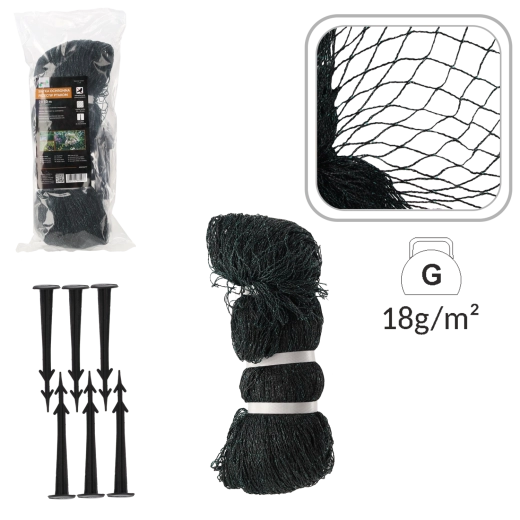 Filet de protection contre les oiseaux 2 × 10 m, 18 g/m² + 6 piquets en plastique