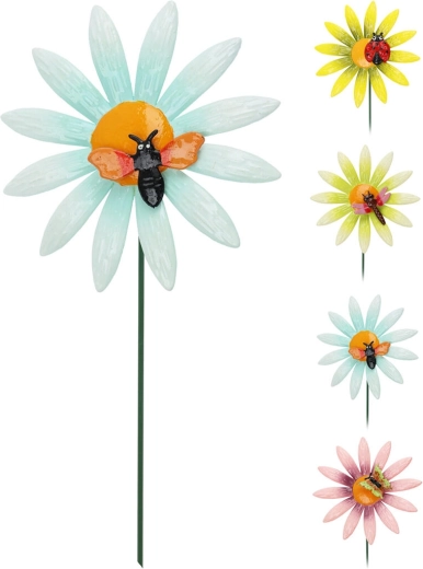 Piquet de jardin fleur avec insectes 68 cm, assortiment de 4 modèles