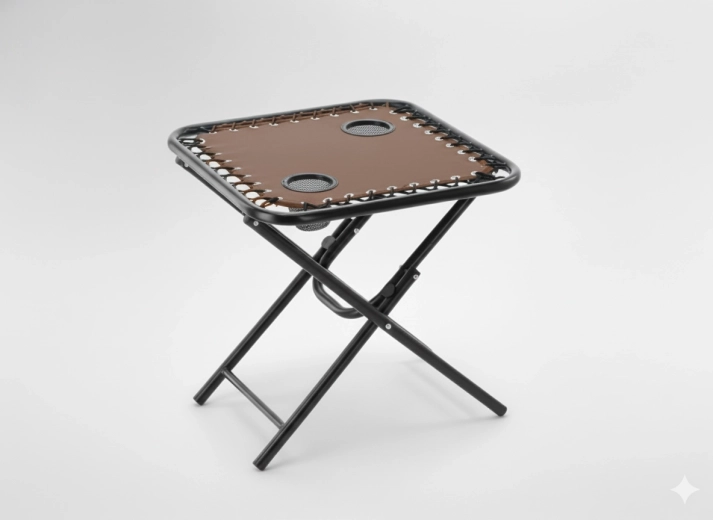 Table de camping pliante 50 × 50 × 50 cm avec porte-gobelets, marron