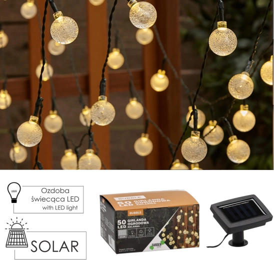 Guirlande lumineuse solaire de jardin Bubble 50 LED blanc chaud 9,35 m