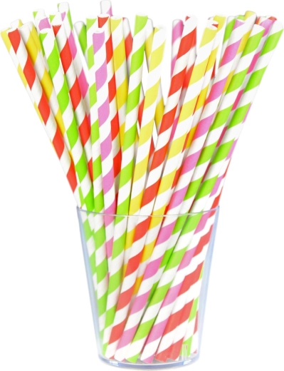 Pailles en papier à rayures citron vert 20 cm (12 pcs)