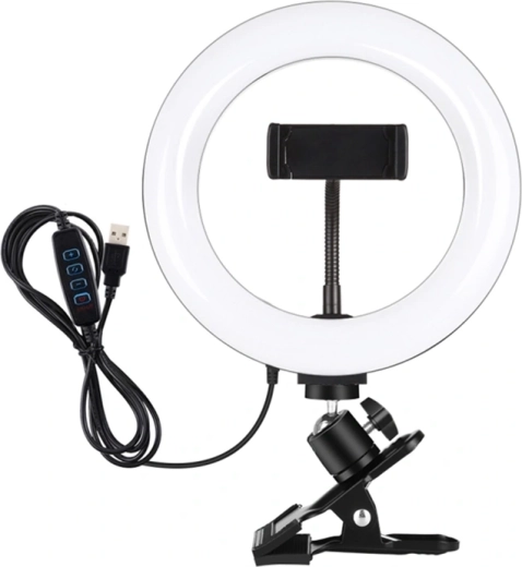 Puluz anneau lumineux LED 20 cm avec support pour moniteur et téléphone, température de couleur réglable, noir
