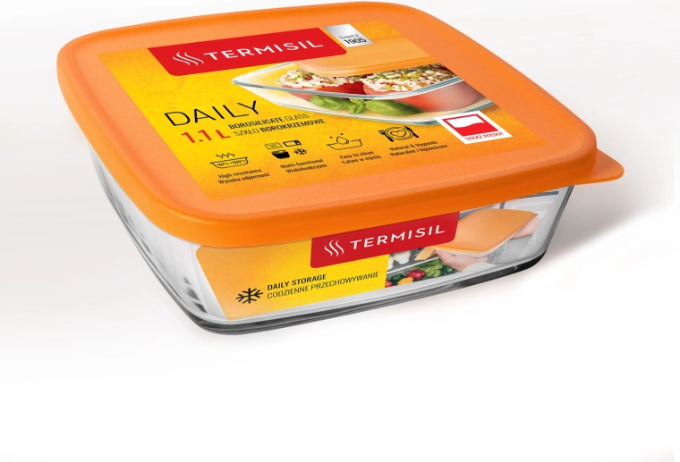 Boîte alimentaire en plastique 1,1 l avec couvercle orange