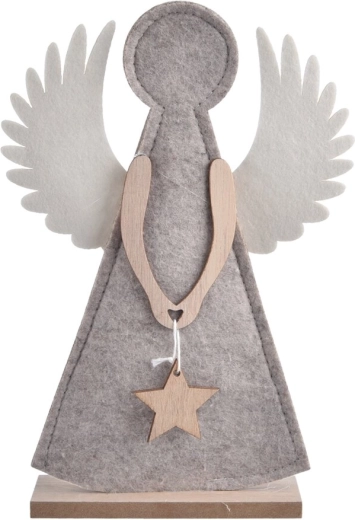 Décoration ange en feutre et bois avec étoile grise 21 cm