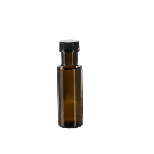 Bouteille en verre Dorica 100 ml en verre vert olive avec bouchon à vis (12 pcs)