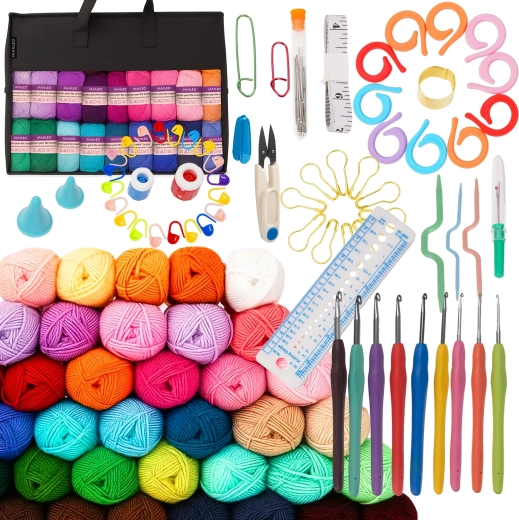 Kit de crochet XXL avec fils et sac Maaleo (113 pièces)